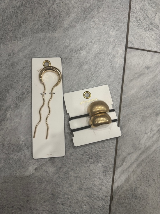 Free People Metallic Gold Hair Pin Set with Decorative Hair Ties - Picture 3 of 3